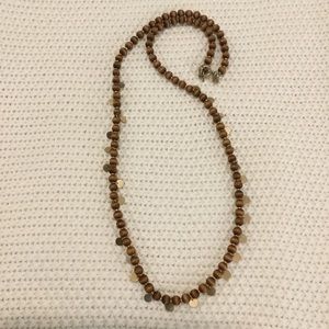 Talbots Boho Gold and Wooden Bead Necklace 36”